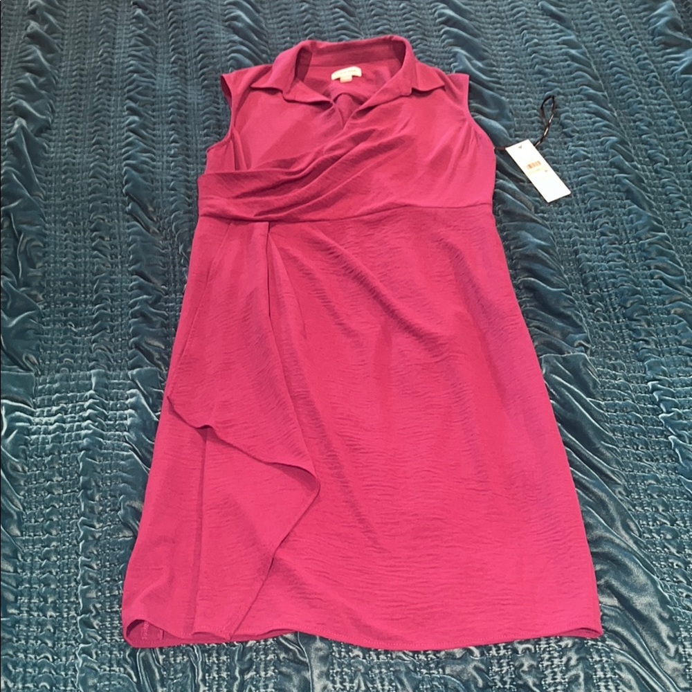 Calvin Klein Pink Asymmetrical Ruched Polo Collar Dress